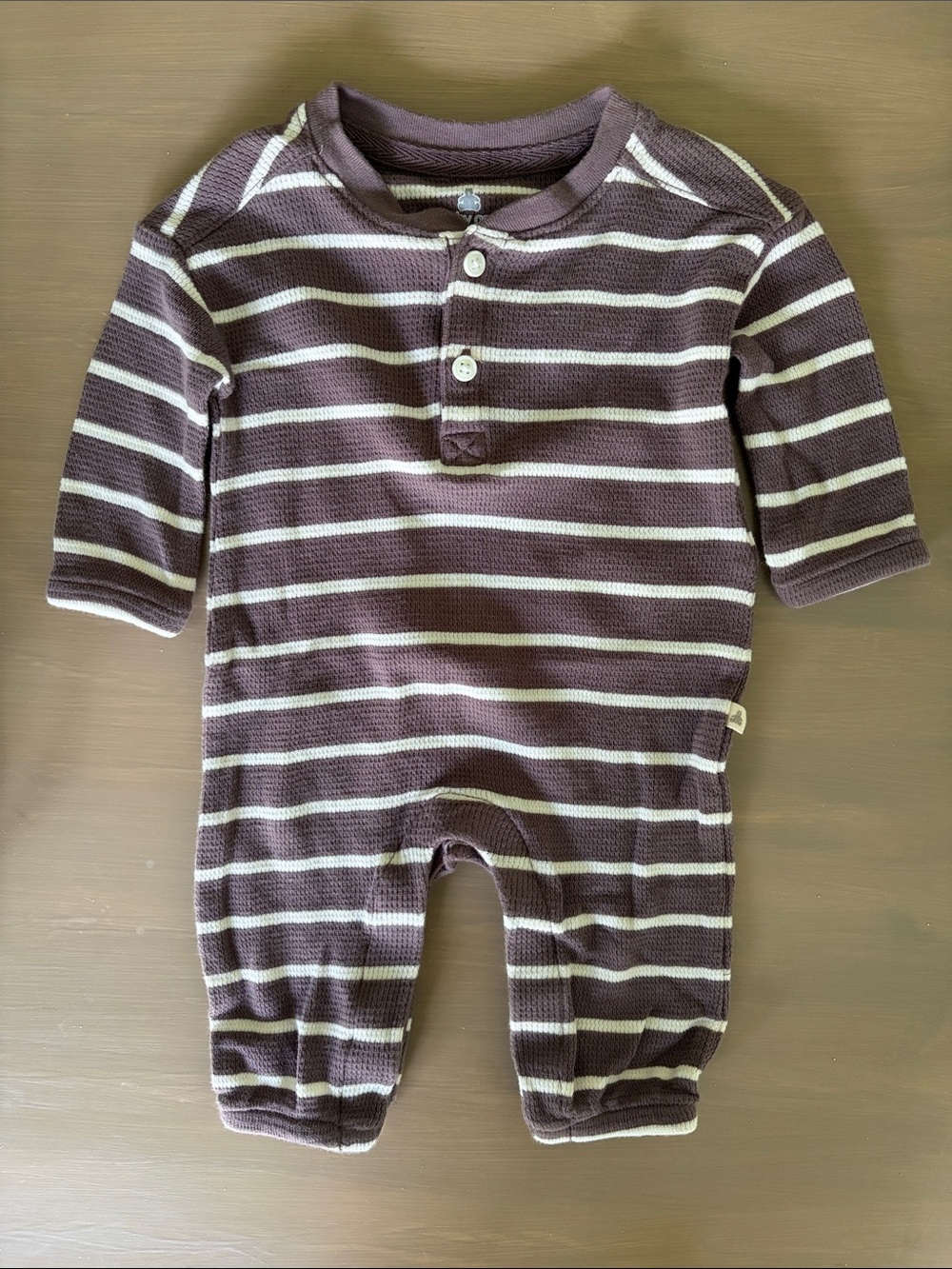 GAP Baby Striped Brown & Cream Long Sleeve Romper Size 0-3 months